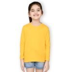 Girls Solid Cotton T-Shirt | Round Neck | Full Sleeves | Plain-Regular Fit |