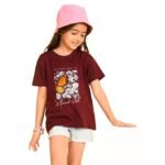 Girl's Black Floral with Orange Flowers Printed Cotton Blend Oversized T-Shirt/Half Sleeve Round Neck Longline Drop Shoulder Tee/Relaxed Fit & Baggy Fit Latest Stylish