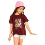 Girl's Black Floral with Orange Flowers Printed Cotton Blend Oversized T-Shirt/Half Sleeve Round Neck Longline Drop Shoulder Tee/Relaxed Fit & Baggy Fit Latest Stylish