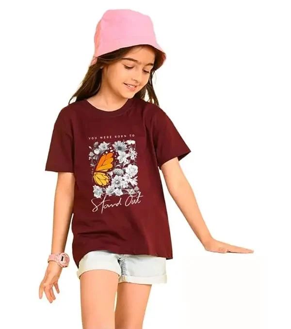 Girl's Black Floral with Orange Flowers Printed Cotton Blend Oversized T-Shirt/Half Sleeve Round Neck Longline Drop Shoulder Tee/Relaxed Fit & Baggy Fit Latest Stylish