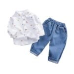 Boys Cotton Muslin Car Print Shirt with Jeans | Cotton Linen Shirt & Denim Pants Party Dress for Infant
