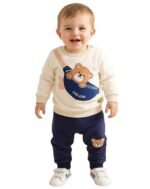 Boys & Girls Casual T-shirt Pant (cream & navy)