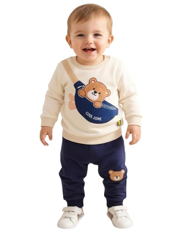 Boys & Girls Casual T-shirt Pant (cream & navy)