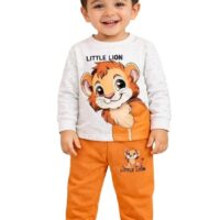 Printed Round Neck Full Sleeve T-shirt and Pant Clothing Set for Baby Boys-White
