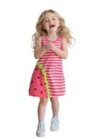 Kids Girls Striped Watermelon Theme Frock Dress Soft Multicolor Lycra for Ages 2 to 7 Years Comfortable Sleeveless Summer Wear Lightweight Casual Playtime Outfit Daily Fun Activities Use