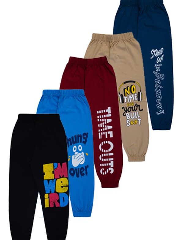 Boy's Cotton Regular Fit Printed Track Pants (Pack fo 5)