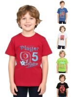 Boy's Half Sleeves Round Neck Cotton T-Shirt | Colors & Prints May Vary | Pack of 5