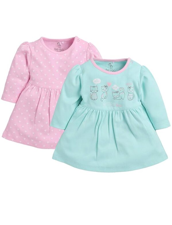 Full Sleeve Regular Round Neck A Line Frocks for Baby Girls (Pack of 2)