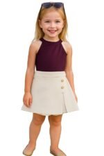 Girls Stylish Two Piece Outfit Set with Sleeveless Tank Top and Skort