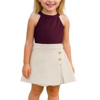 Girls Stylish Two Piece Outfit Set with Sleeveless Tank Top and Skort