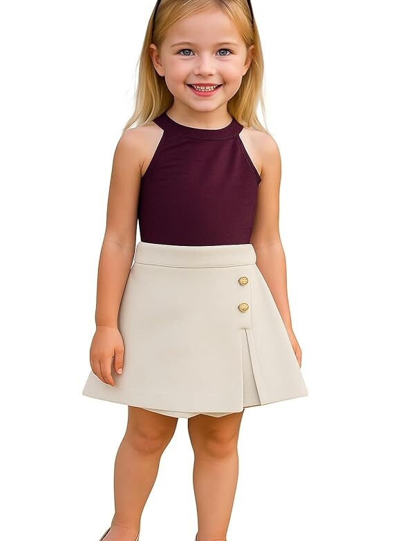 Girls Stylish Two Piece Outfit Set with Sleeveless Tank Top and Skort