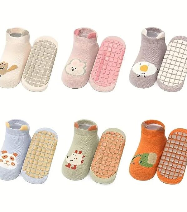 5 Pair Baby Socks for Boys & Girls 1-3 Years | Toddler Cartoon Socks with Anti Slip Silicone Sole | Comfortable Lycra Cotton Non Slip Grip Ankle Socks | Multicolor Multi Design