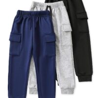 Cargo Joggers Pack of 3 | Soft Knitted Pants for Boys & Girls | Solid Colors with Side & Cargo Pockets | Ribbed Cuffs & Drawstring Waistband | Everyday Bottoms