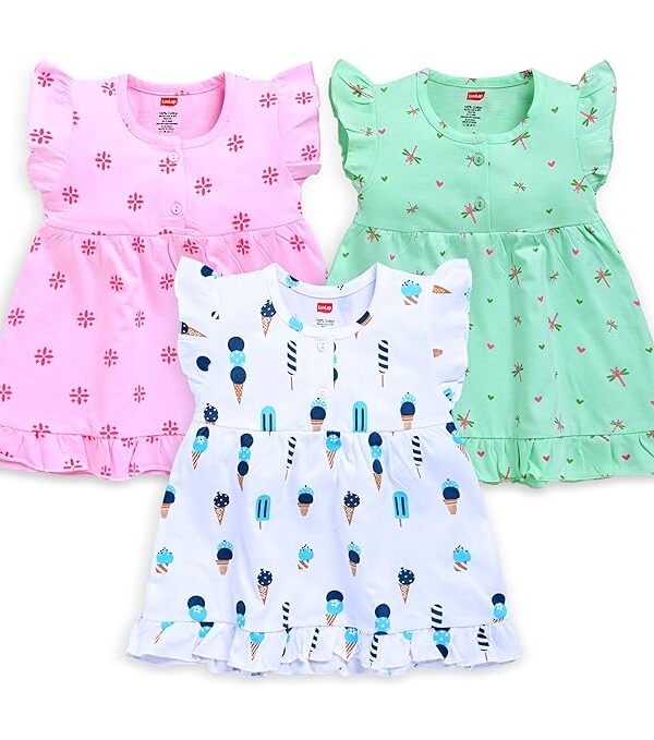 Baby Girls 100% Cotton Sleevless Girls Frock Pack of 3