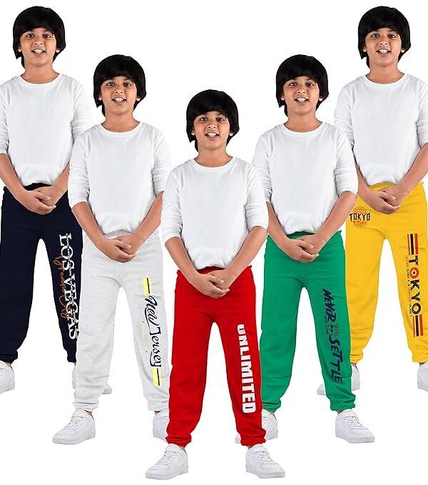 Pure Cotton Printed Track Pants | Elastic Waist Loose Fit Summer Wear | Multicolor Kids Trousers (Pack of 5)