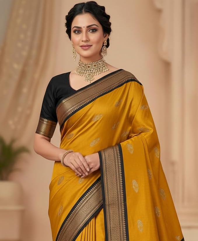 Woven Saree with Rani Pink Border – Soft Ethnic Traditional with Design – for Festival Party Wedding with Unstitched Blouse Piece - Image 2