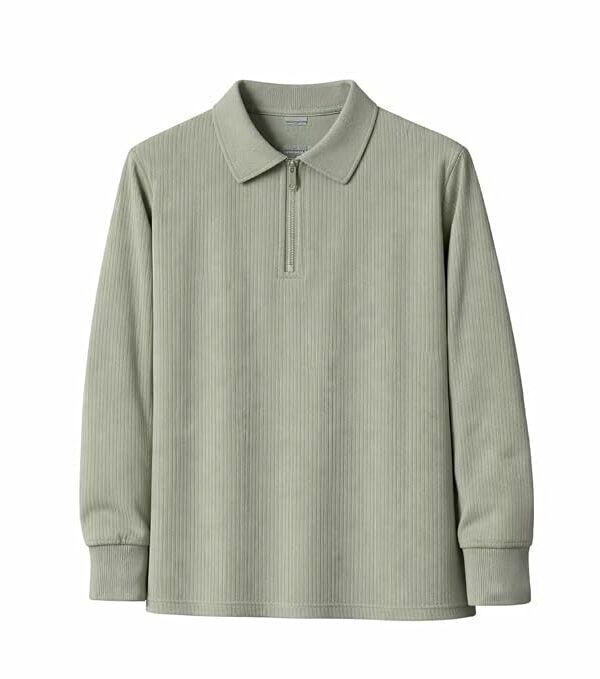Men’s Premium Ribbed Half-Zip Polo T-Shirt | Long Sleeve Soft Stretch Fabric | Stylish Casual & Smart Wear