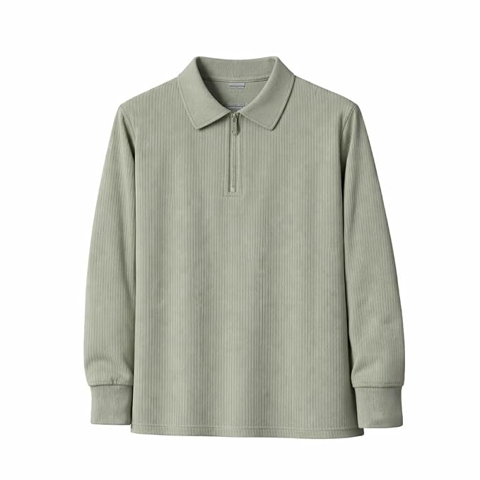 Men’s Premium Ribbed Half-Zip Polo T-Shirt | Long Sleeve Soft Stretch Fabric | Stylish Casual & Smart Wear