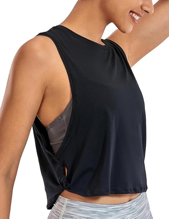 Cotton Cropped Workout Tank Tops for Women - Sleeveless Sports Athletic Yoga Running Gym Crop Shirts - Image 3