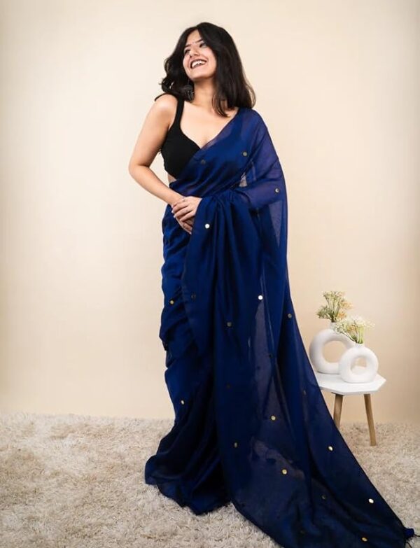 Women’s Khadi Cotton Saree with Blouse Piece | Soft Lightweight Plain Saree with Foil Butti Work