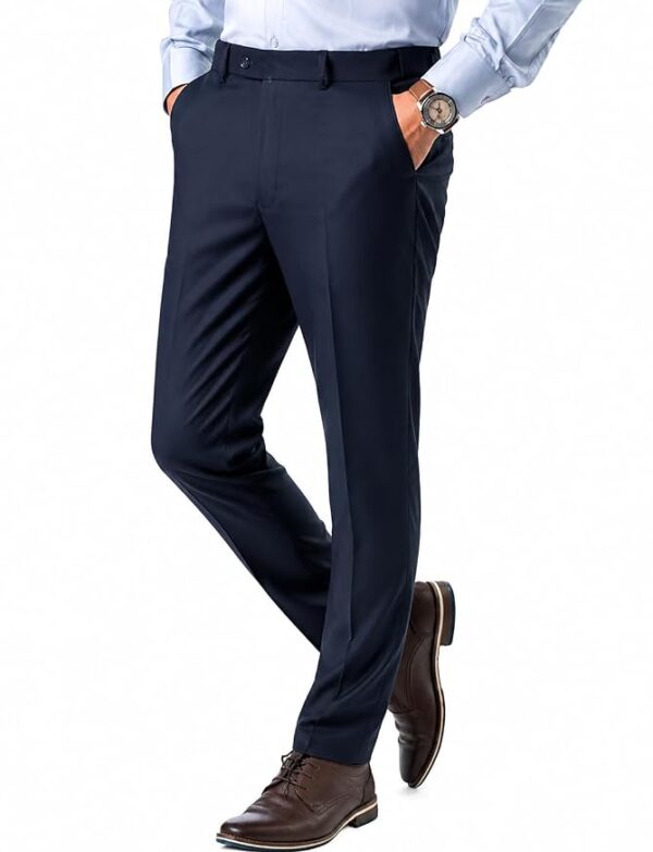 Formal Pant with Expandable Waist for Men. Regular Fit, Flat Front, Premium Lycra Fabric for Office, Party and Casual Wear