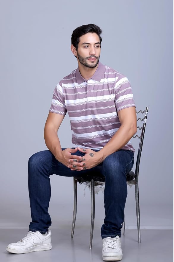 Half Sleeve Polo T-Shirt for Men with Pocket || Stripe Collar and Pocket T-Shirt for Men Half Sleeves - Image 3