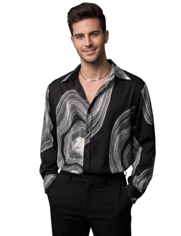 Men's Poly Blend Regular Fit Shirt | Abstract Wave Printed Shirts for Men | Trendy Button Down Stylish Shirt for Man | Casual Summer Outfit