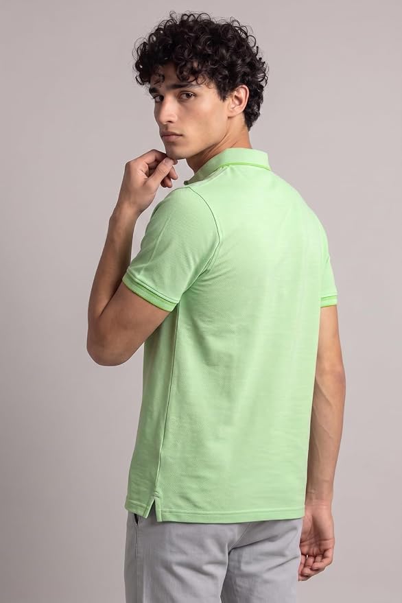 Men’s Pastel Shade Polo T‑Shirt | Bird’s Eye Knit Texture | Soft Cotton‑Blend | Regular Fit | Half Sleeves | Casual Everyday Wear - Image 2