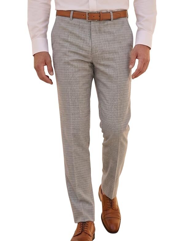 Men's Slim Fit Everyday Smart Wear Comfort Stretch Work Ready Checks Formal Trouser