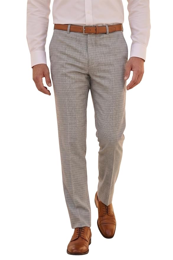 Men's Slim Fit Everyday Smart Wear Comfort Stretch Work Ready Checks Formal Trouser