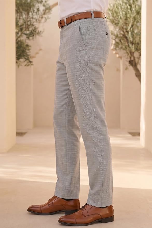 Men's Slim Fit Everyday Smart Wear Comfort Stretch Work Ready Checks Formal Trouser - Image 3
