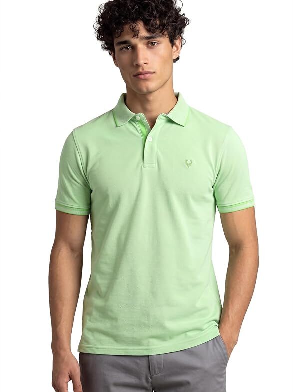 Men’s Pastel Shade Polo T‑Shirt | Bird’s Eye Knit Texture | Soft Cotton‑Blend | Regular Fit | Half Sleeves | Casual Everyday Wear