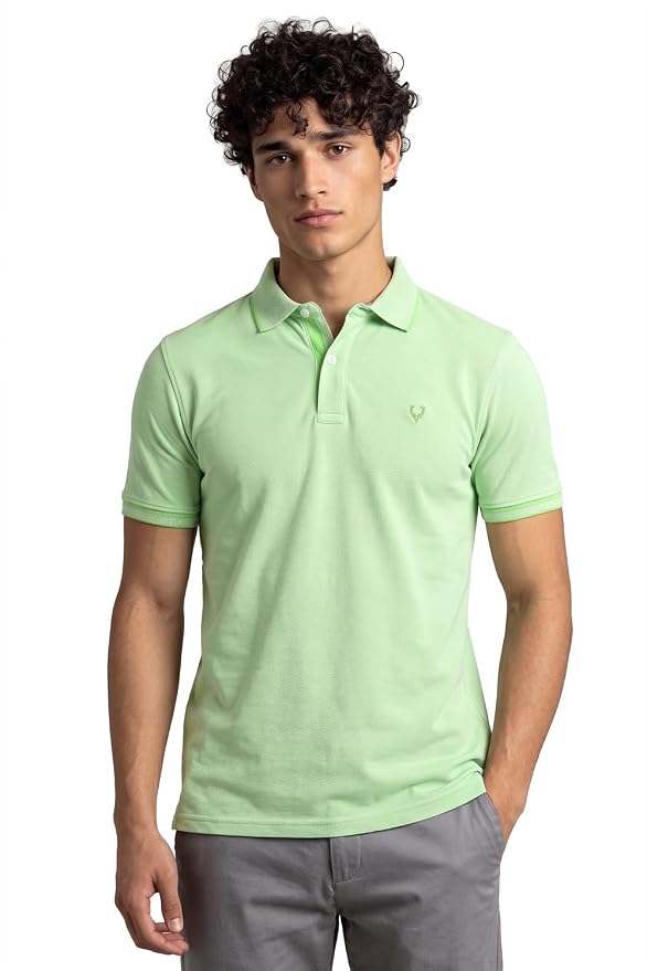 Men’s Pastel Shade Polo T‑Shirt | Bird’s Eye Knit Texture | Soft Cotton‑Blend | Regular Fit | Half Sleeves | Casual Everyday Wear