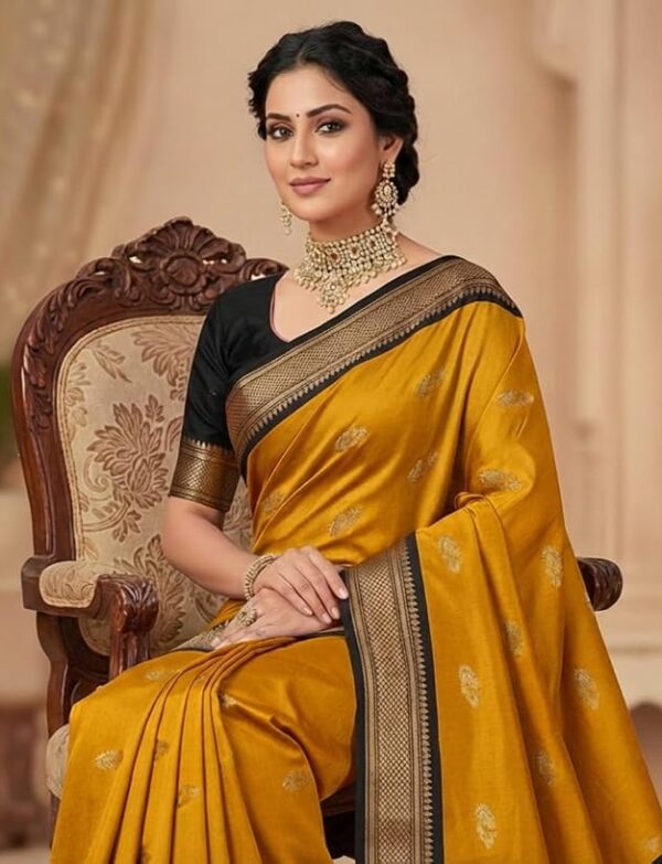Woven Saree with Rani Pink Border – Soft Ethnic Traditional with Design – for Festival Party Wedding with Unstitched Blouse Piece