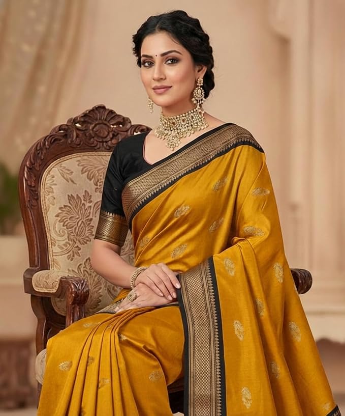 Woven Saree with Rani Pink Border – Soft Ethnic Traditional with Design – for Festival Party Wedding with Unstitched Blouse Piece