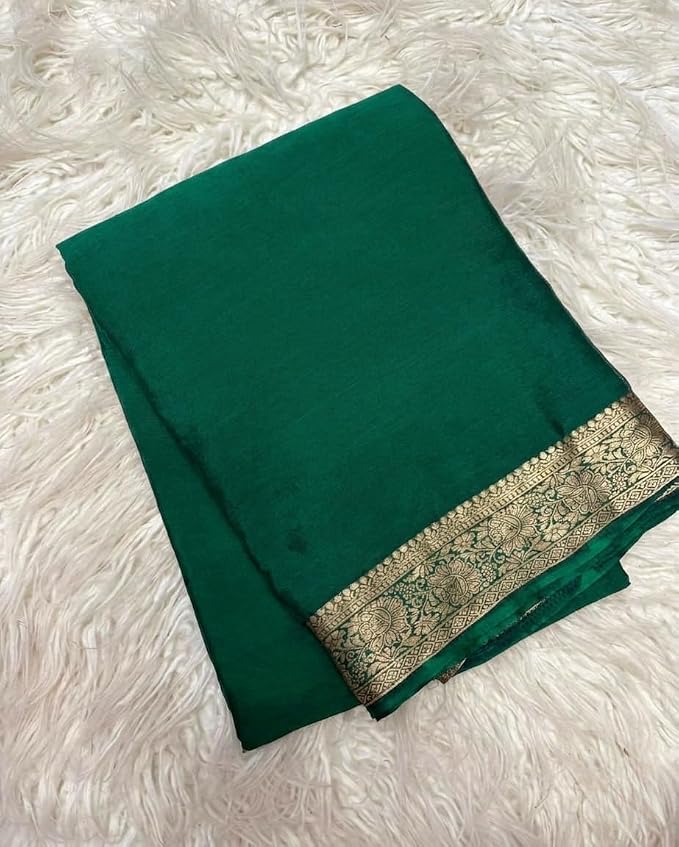 Women's Green Soft Chinon Saree with Beautiful Running Blouse Piece | Elegant Lightweight | Chinon Silk Saree for Women - Image 3