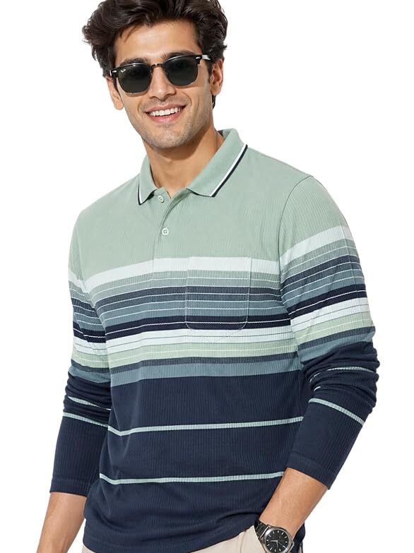 Full Sleeves Textured Polo Tshirt for Men with Pocket || Long Sleeves Collar and Pocket T-Shirt for Men