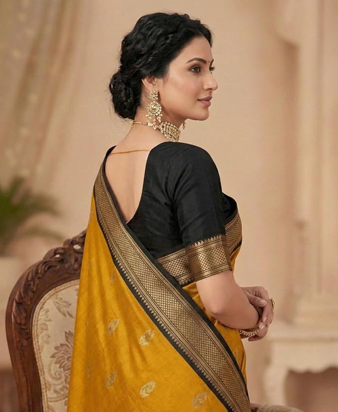 Woven Saree with Rani Pink Border – Soft Ethnic Traditional with Design – for Festival Party Wedding with Unstitched Blouse Piece - Image 3