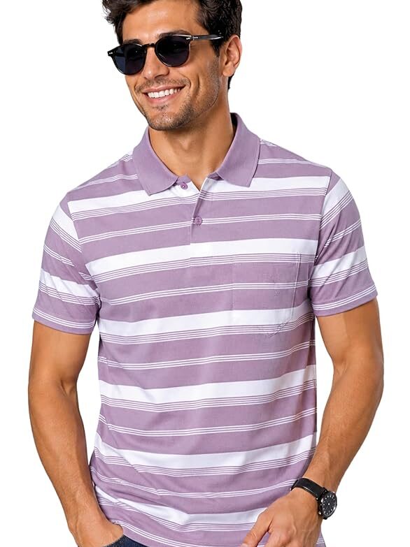 Half Sleeve Polo T-Shirt for Men with Pocket || Stripe Collar and Pocket T-Shirt for Men Half Sleeves