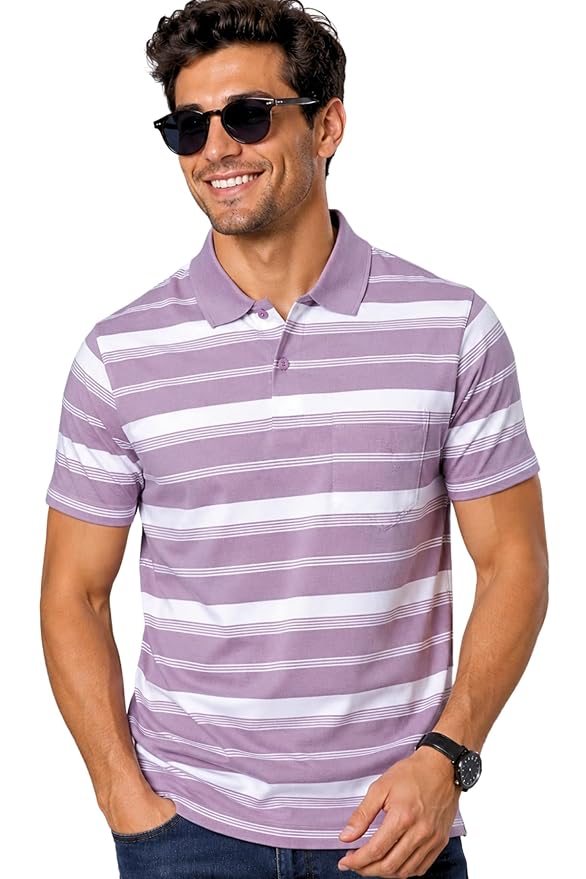 Half Sleeve Polo T-Shirt for Men with Pocket || Stripe Collar and Pocket T-Shirt for Men Half Sleeves