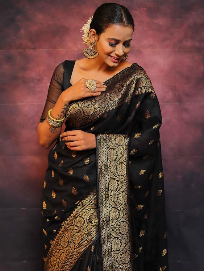 Women's Banarasi Saree Pure Kanjivaram Silk Saree Soft new ladies 2025 Design Wear Pattu Sarees Latest Sadi Party Sari collections With Blouse Piece - Image 3